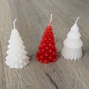 Festive Tree-Shaped Candle Trio - Red and White - Christmas Decor Holiday Candle